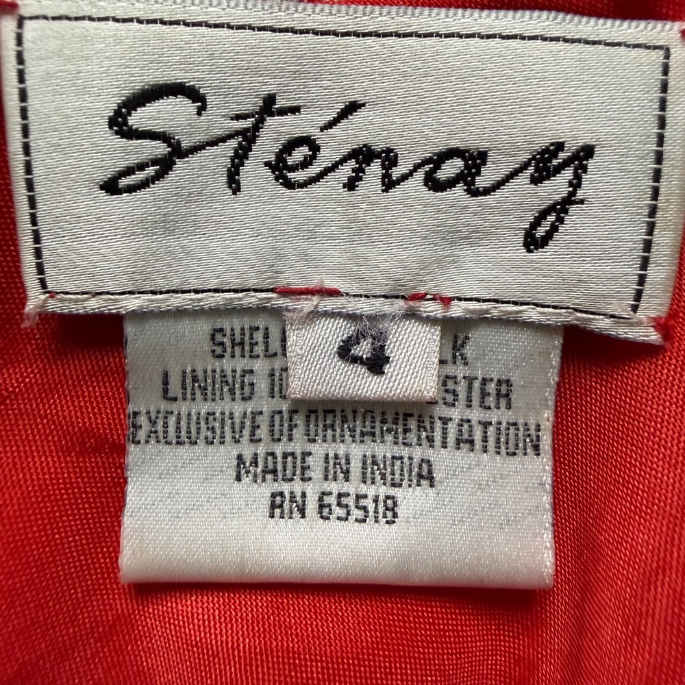 STENAY | Red Silk Beaded Open Back Gown Sz 4 - Picture 12 of 13